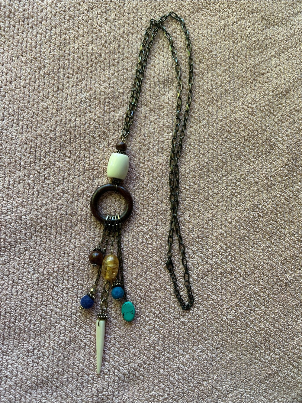 Boho Multicolor Bead & Pendant Necklace